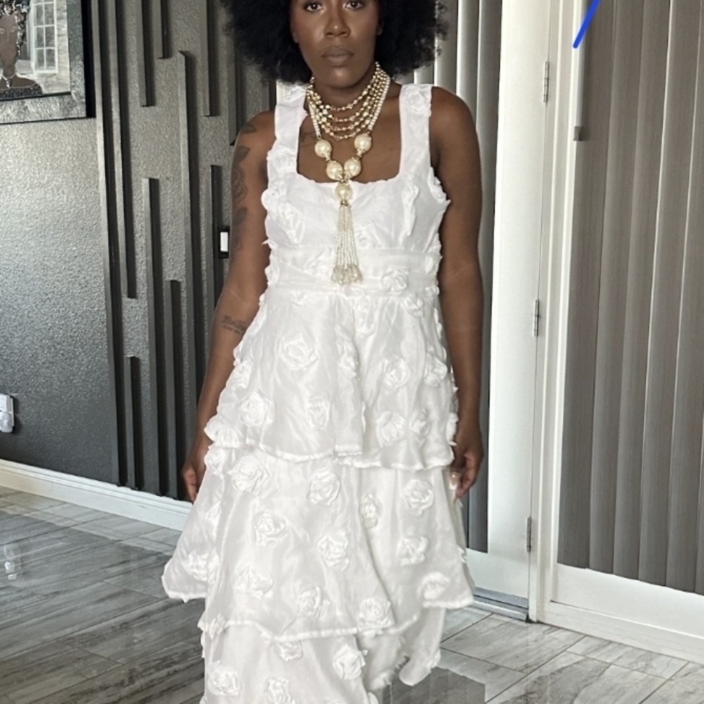 Lulu's White Layered Midi Dress